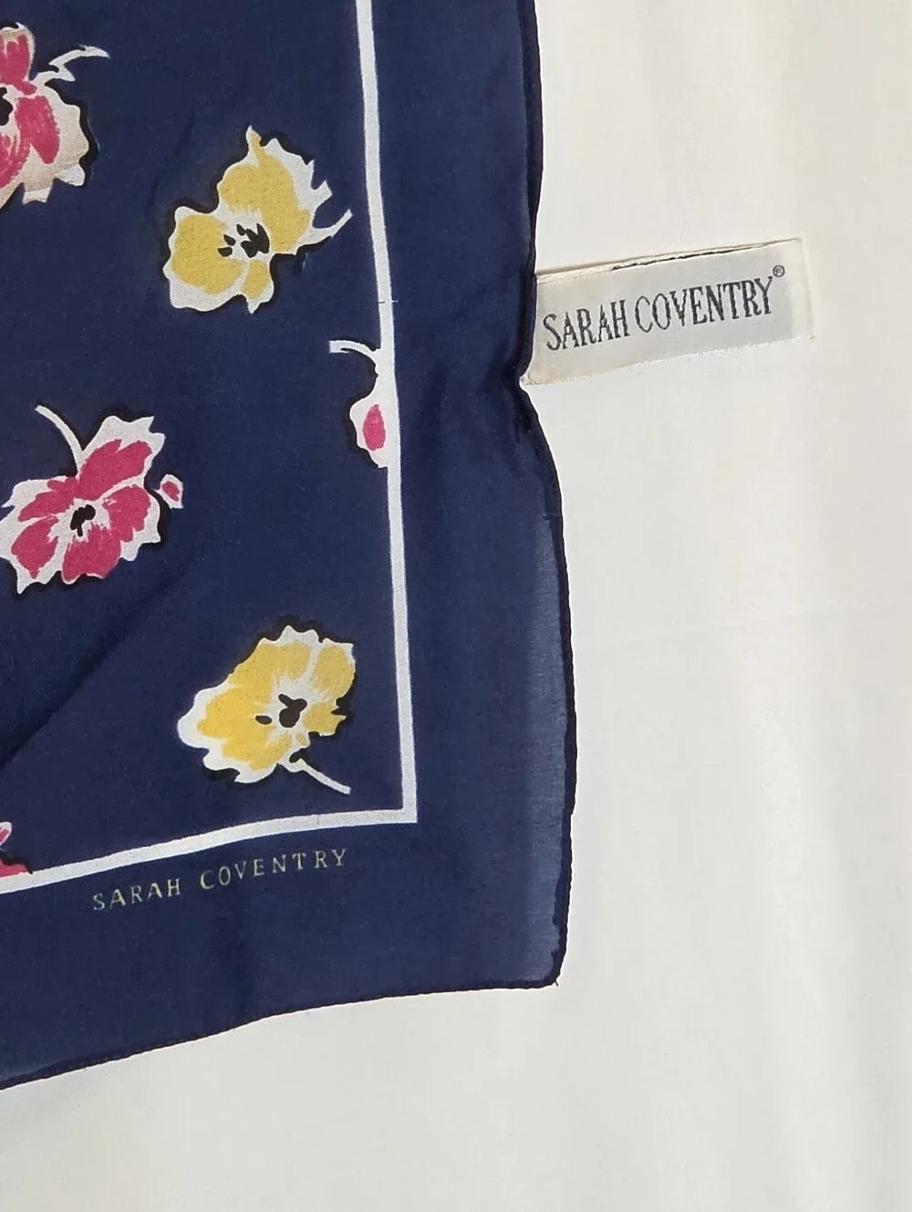 Vintage Sarah Coventry Navy Blue Floral Square Scarf 30